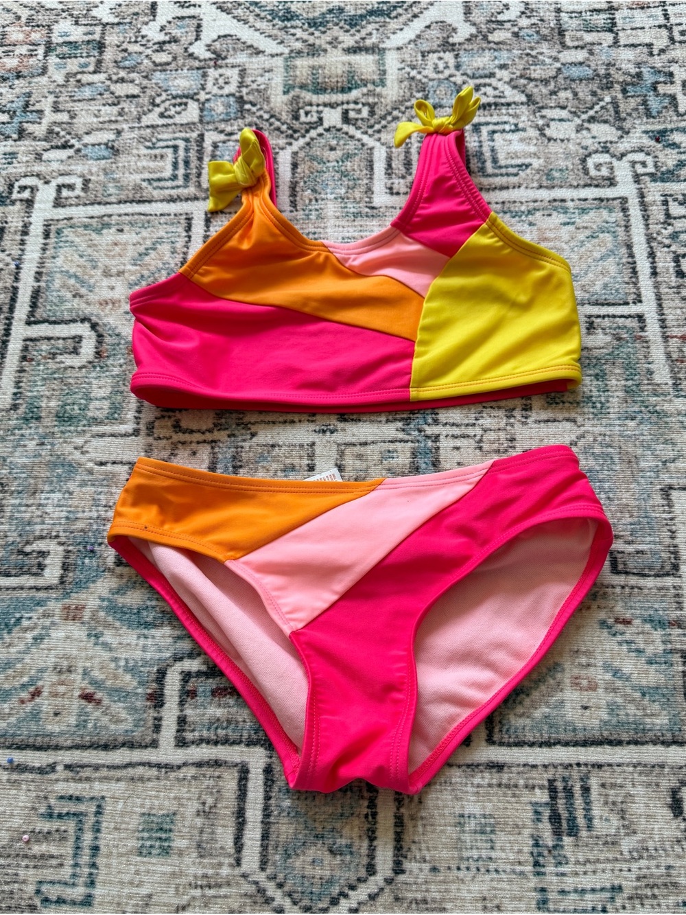 Cat & Jack Girls Colorblock Pink Orange Yellow Bikini Set